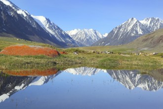 Mountain landscape with lake in Altay, Russia, Europe