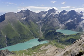 Wasserfallboden and Mooserboden, high mountain reservoirs of Kaprun in front of Großes