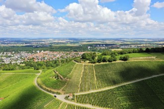 Aerial view of the Scheuerberg near Neckarsulm with its striking summit cross. Neckarsulm,