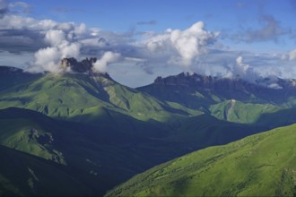Beautiful summer landscape with clouds in Caucasus Mountains, Russia, Europe
