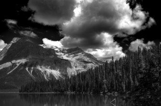 Emerald Lake and the Canadian Rocky Mountains as seen from inside Yoho National Park, in British