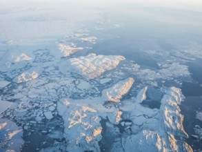 View of the Arctic ice from the plane, the expanses of the Arctic