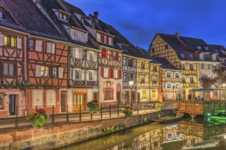 Colmar France, Colorful Half Timber House night city skyline