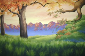 Theatre backdrop featuring autumn forest scene