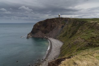 View of the cliffs at Hartland Point in Devon with the United Kindom RAF radar station perched on