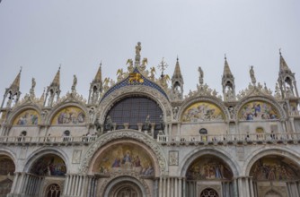 Architecture details of the amazing San Marco Basilica in St. Mark Square, famous tourist