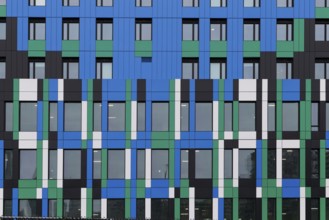 Colourful facade on modern architecture, Montreal, Province of Quebec, Canada, North America
