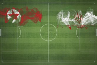 North Korea vs Iran Soccer Match, national colors, national flags, soccer field, football game,