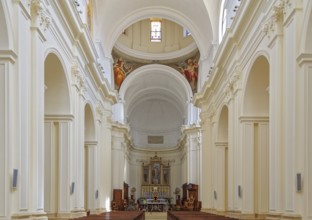 The interior is now simply painted white as the 18th century interior decoration was destroyed in