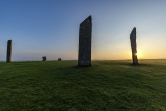 Stones of Stenness Circle and Henge at sunrise, stone circle and henge, Neolithic monument, UNESCO