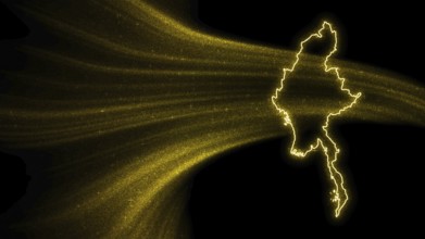 Map of Myanmar, Gold glitter map on dark background