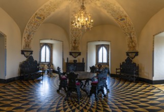 Bojnice, Slovakia, 26 September, 2022: view of the historic Marble Hall in the tower of Bojnice