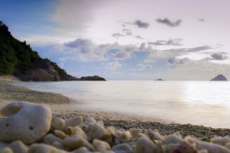 Peaceful and tropical coral turtle beach at Perhentian Islands, Malaysia, long exposure, with