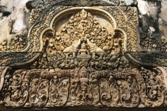 Relief at the entrance gate to the Banteay Srei temple complex in Cambodia