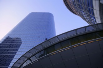 Blue mirror glass facade skyscraper buildings city of Houston Texas