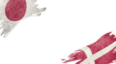 Flags of Japan and Denmark on White Background