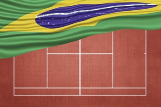 Brazil Flag on Clay Tennis Court, Sports Symbol