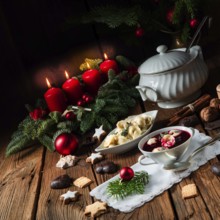 Christmas beetroot soup borscht with small dumplings