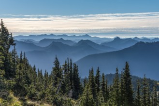 Great view over the Rockies mountain range from Mt Rainier NP, USA, North America