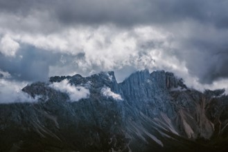 Panoramic view of the Rosengarten group, mountains in the Dolomites in Italy
