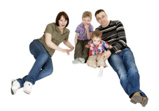 Family of four isolated on white background