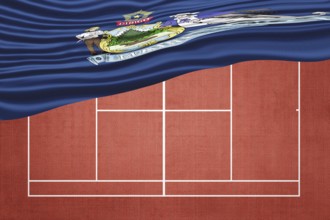 Maine Flag on Clay Tennis Court, Sports Symbol