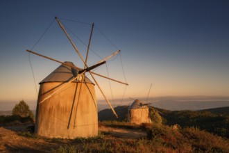 Penacova Moinhos de Gavinhos, old windmills on the plain in the light of the setting sun