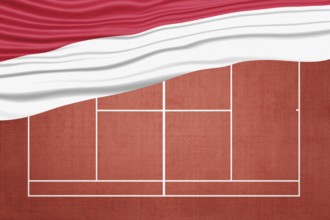 Monaco Flag on Clay Tennis Court, Sports Symbol