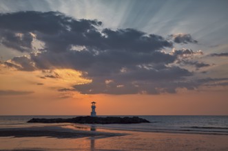 Sea, lighthouse, sunset, dramatic light mood, clouds, lighthouse, Ao Nang, Thailand, Asia