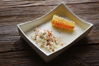 Cottage cheese curd with Honey honeycomb dessert