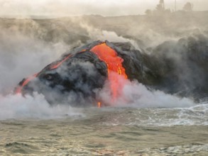 Sea view of Kilauea Volcano in Big Island, Hawaii, United States. Shot taken at sunset when the