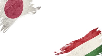 Flags of Japan and Hungary on White Background
