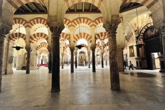 La Mezquita, Mosque, Cathedral of Cordoba, Cordoba, Andalusia, Spain, Europe, Bright columned hall
