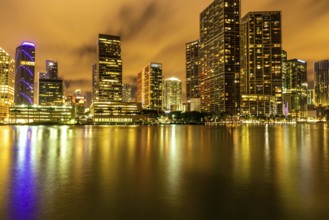 Night light view of Miami downtown buildings in Florida