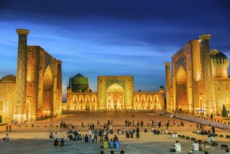 SAMARKAND, UZBEKISTAN - MAY 8, 2019: Registan, an old public square in the heart of the ancient