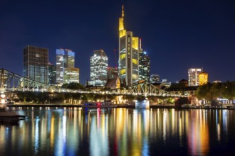Skyline of Frankfurt at the Main river at night