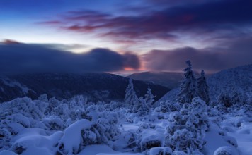 Early sunrise in the Karkonosze Mountains. Karkonosze National Park, Poland, Europe