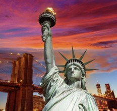 Liberty Statue and Brooklyn bridge New York American Symbols USA photomount