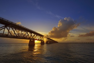 Florida Keys old bridge sunset at Bahia Honda Park in USA