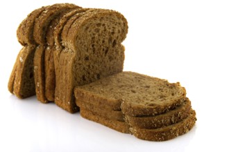 Brown slices of bread isolated over white background