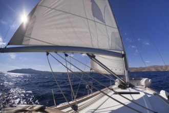 Sailboat crop during the regatta near greek islands
