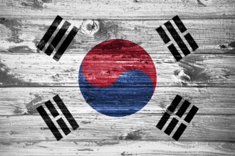 South Korea flag on wooden planks background wood flag