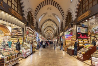 A picture of the shops inside the Egyptian or Spice Bazaar, in Istanbul