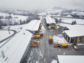 Highway maintenance job base in the middle of winter on a snowy day. Snow causing problems and