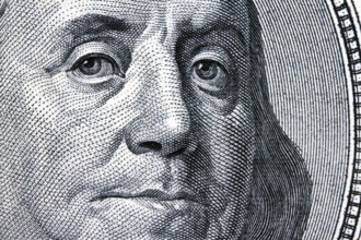 Detail of American dollar banknotes. Franklin Austria