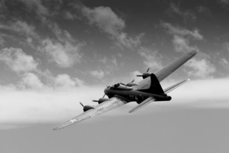 A vintage Flying Fortress B17 bomber overhead Shoreham airfield