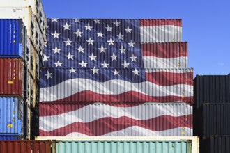 Stacked containers with US flag, photomontage