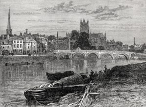 Cityscape of Worcester, Worcestershire, England, 19th century, From British Battles on Land and