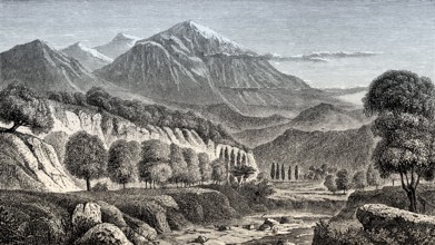 The Mount Olympus, the highest mountain in Greece, illustration, 19th century