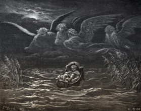 The Child Moses on the Nile, woodcut by Gustave Doré